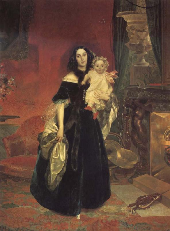 Karl Briullov Portrait of Maria Beck with her daughter Spain oil painting art